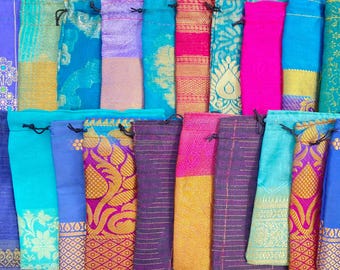 20 Sari-tassen - 5" x 5" Gerecyclede Sari-tassen - Stoffen geschenkzakjes - Tassen voor de groothandel