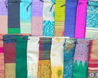 20 Sari-tassen - 5" x 5" Gerecyclede Sari-tassen - Stoffen geschenkzakjes - Tassen voor de groothandel