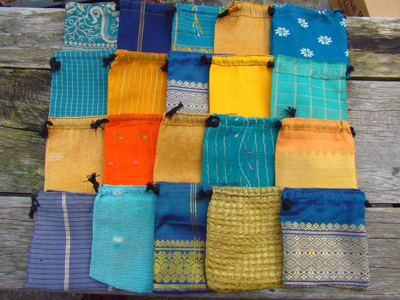 Wholesale Bags 4 x 4 Recycled Sari Bags 20 Sari Bags Fabric Gift Bags