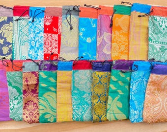 20 Sari Bags - 4" x 4" Recycled Sari Bags - Fabric Gift Pouches - Wholesale Bags