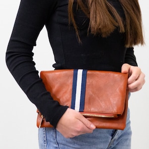 Preppy Stripe Foldover Clutch - Navy/White Stripe