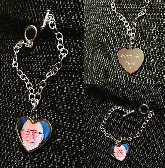 Chain Bracelet Heart Charm Photo Engraved  Unique Mother's day Gift