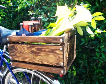 Custom Built Rustic Wood Crate Bicycle Basket