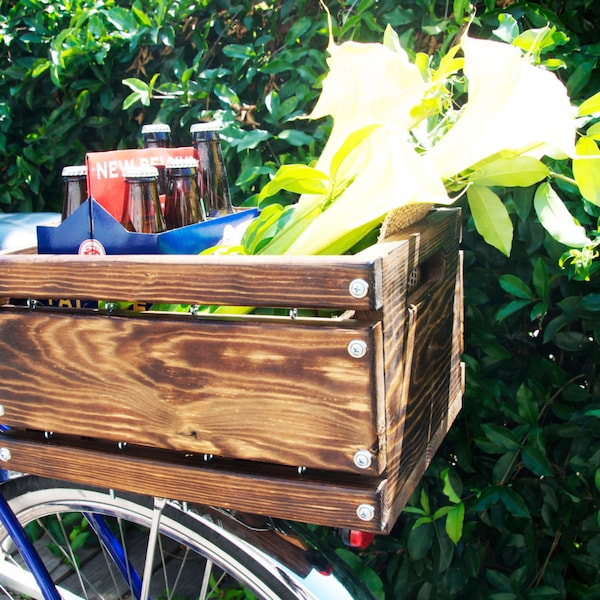 Custom Built Rustic Wood Crate Bicycle Basket