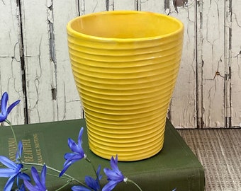 Vintage Round Ribbed Flower Pot  Pottery Planter, Vivid Yellow Plante Yellow Vase Storage Piece, Free Shipping