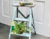 Vintage Wood Step Ladder, Painted Wood Ladder, Decorative Step Stool, Plant Stand, Vintage Step Stool, Farmhouse Decor