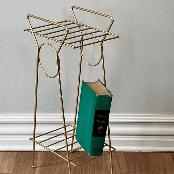 Vintage Midcentury, Gold Metal  Telephone/Telephone Book Stand, MCM Atomic Decor, Side Table , Plant Stand, free Shipping