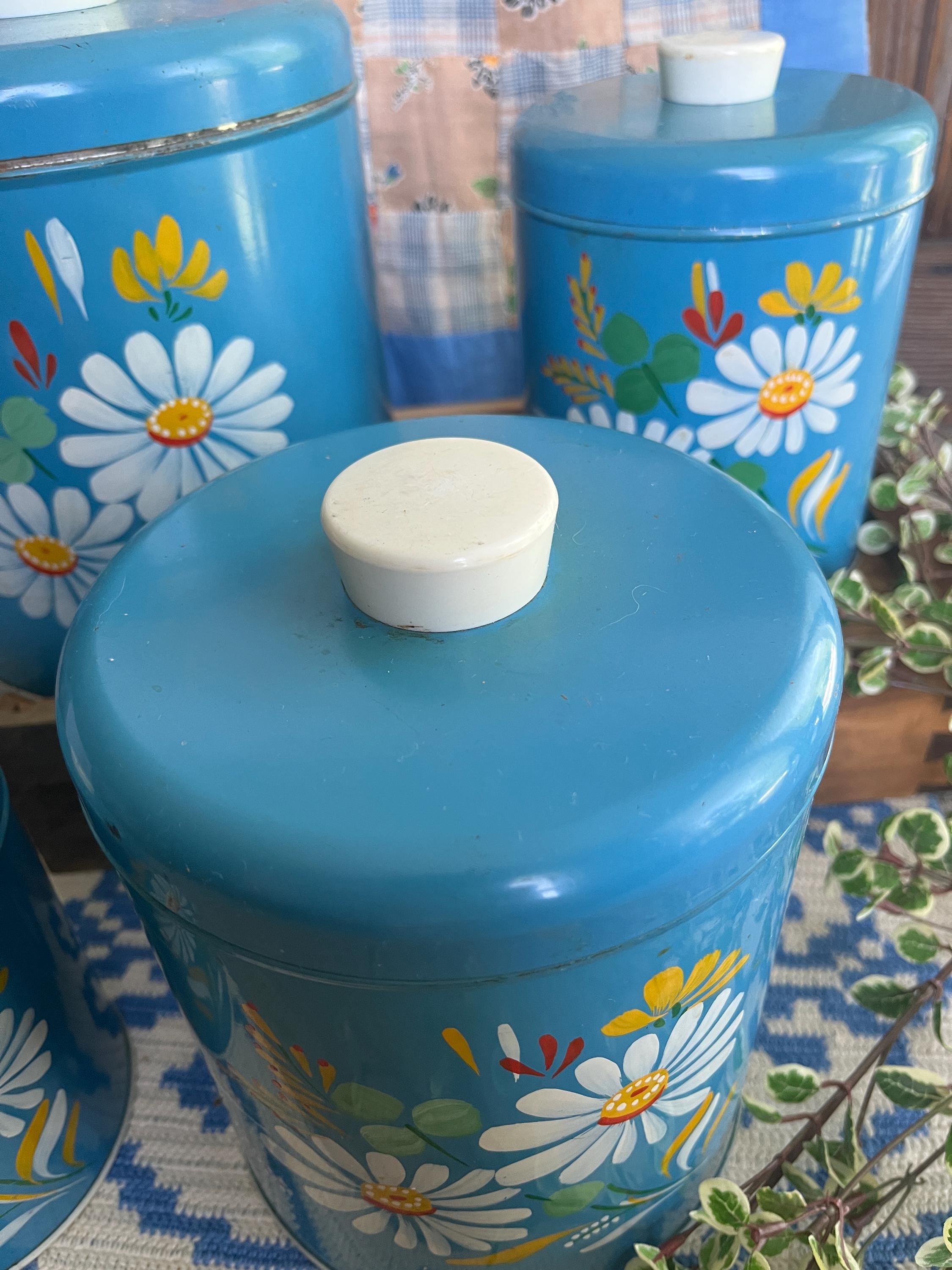 Vintage Blue Ransburg Canister Set Graduated Hand Painted
