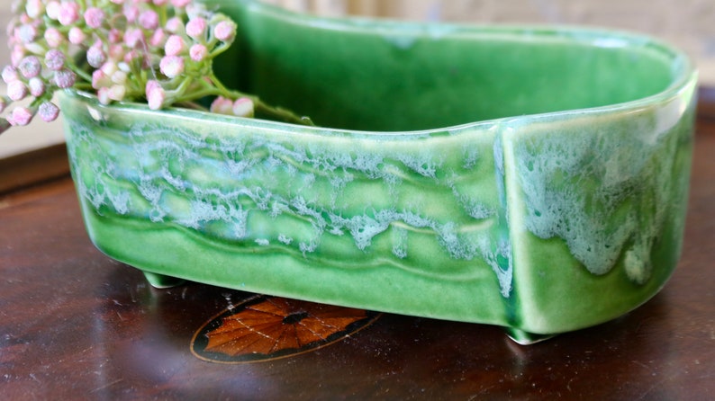 Vintage Mid-Century Green Ceramic Indoor Planter USA
