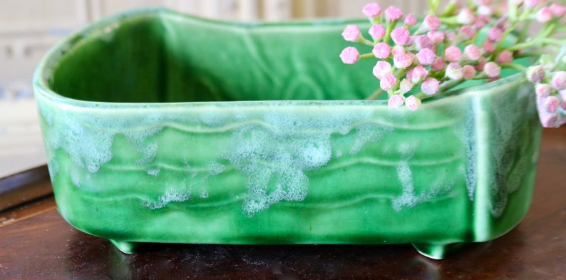 Vintage Mid-Century Green Ceramic Indoor Planter USA