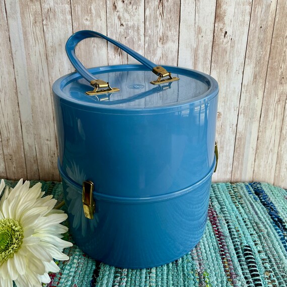 Vintage Retro Bright Blue Round Mod Wig  Box, Gro… - image 5