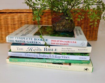 Five Vintage Gardening Books from the 1990's, Watergardening, Herbs, Gardening In Pots/Containers, Bushes and Vines, Cottage Farmhouse Chic