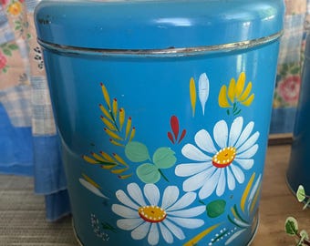 Vintage Blue Ransburg Canister Set Graduated Hand Painted