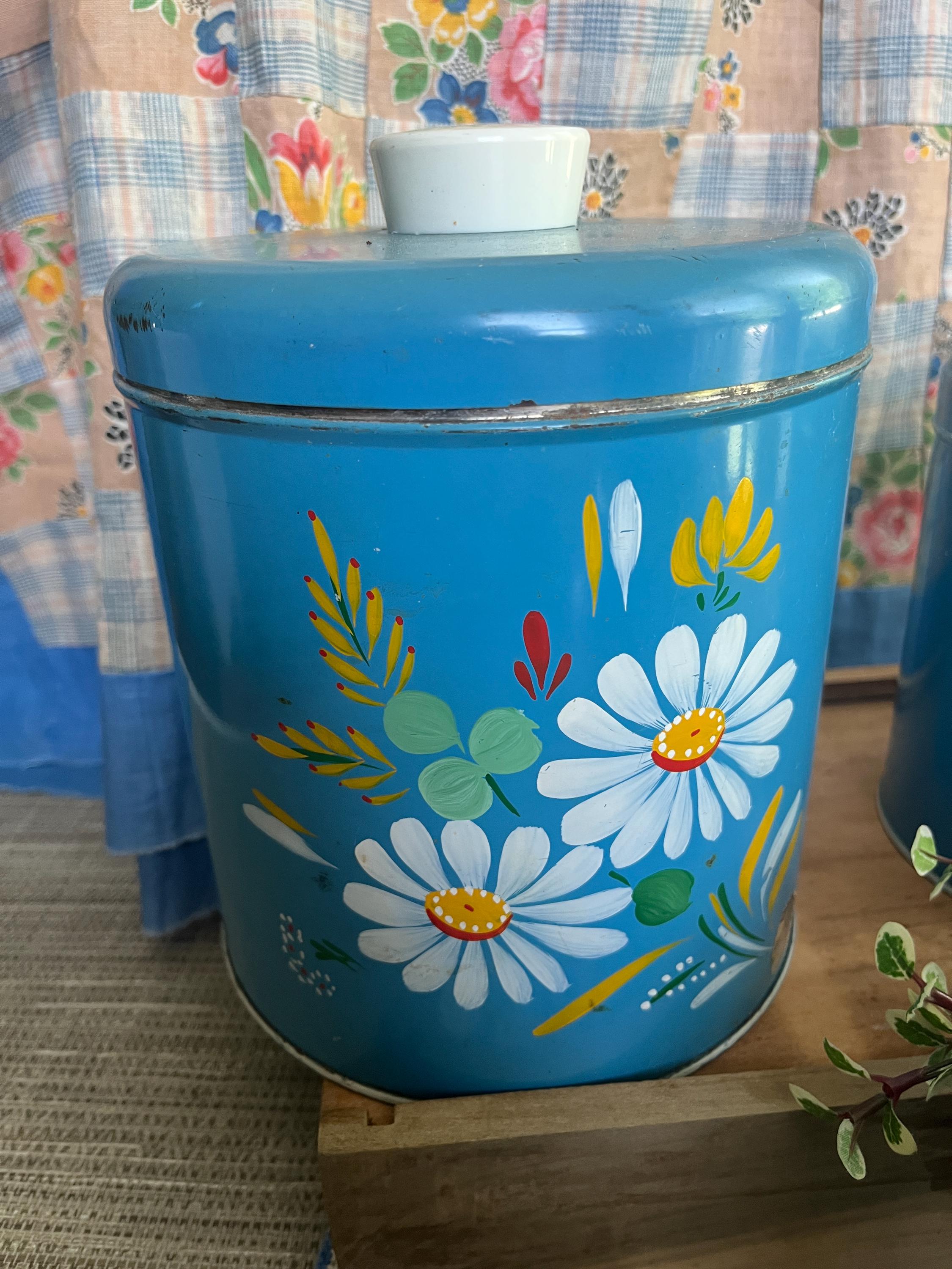 Vintage Blue Ransburg Canister Set Graduated Hand Painted