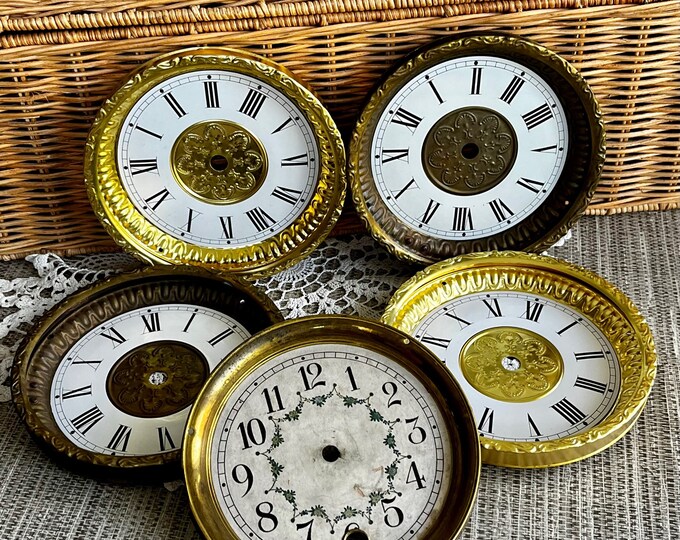 Five Vintage Antique Clock Faces, Brass Mantle Clock Face, Free