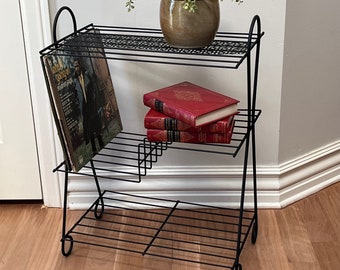 Vintage Midcentury Three Tier Metal Bookshelf,  Three Tier Storage  Book Shelf,  Records, Free Shipping