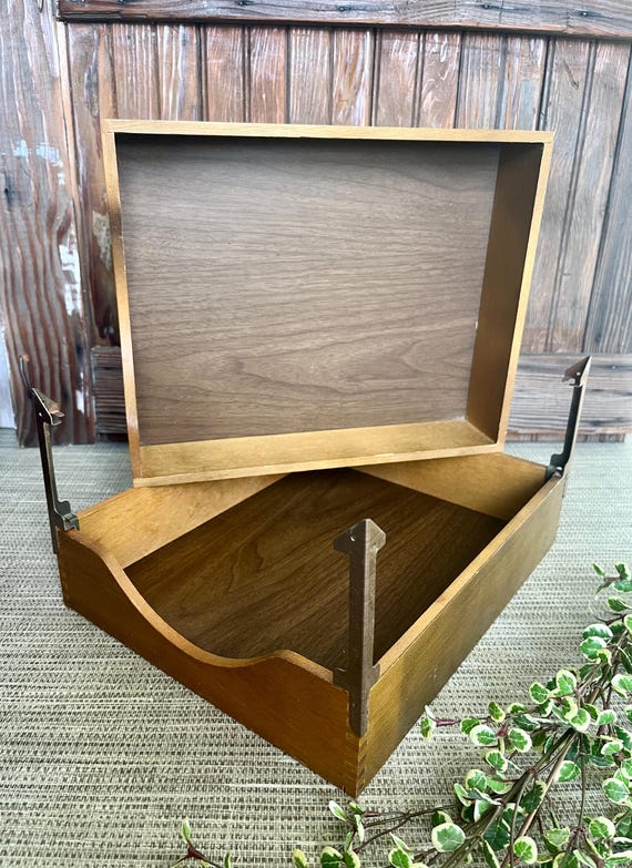 Vintage Wood Desk Tray, 2 Tier Stacking Letter Size Paper Tray