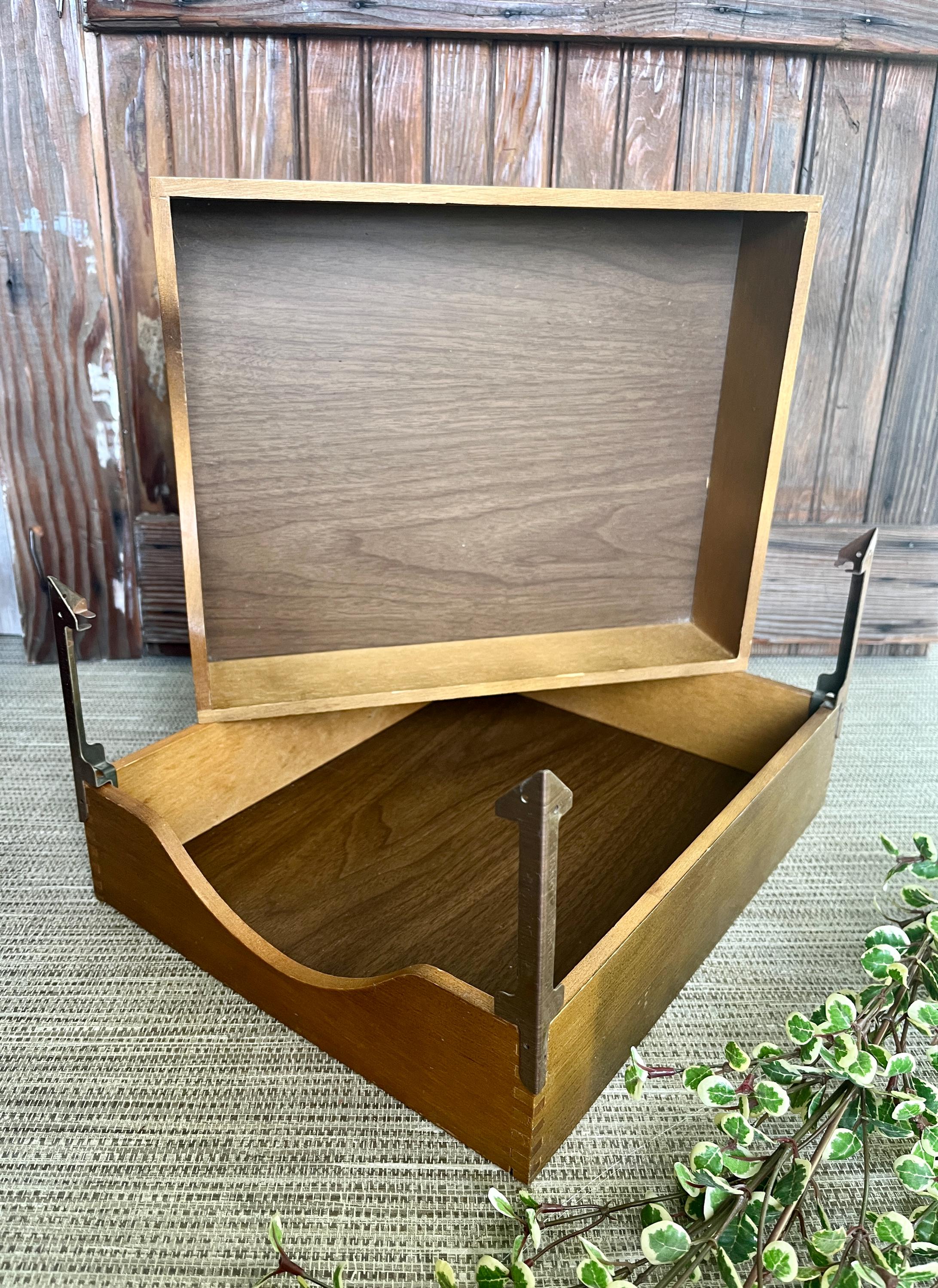 Vintage Wood Desk Tray, 2 Tier Stacking Letter Size Paper Tray