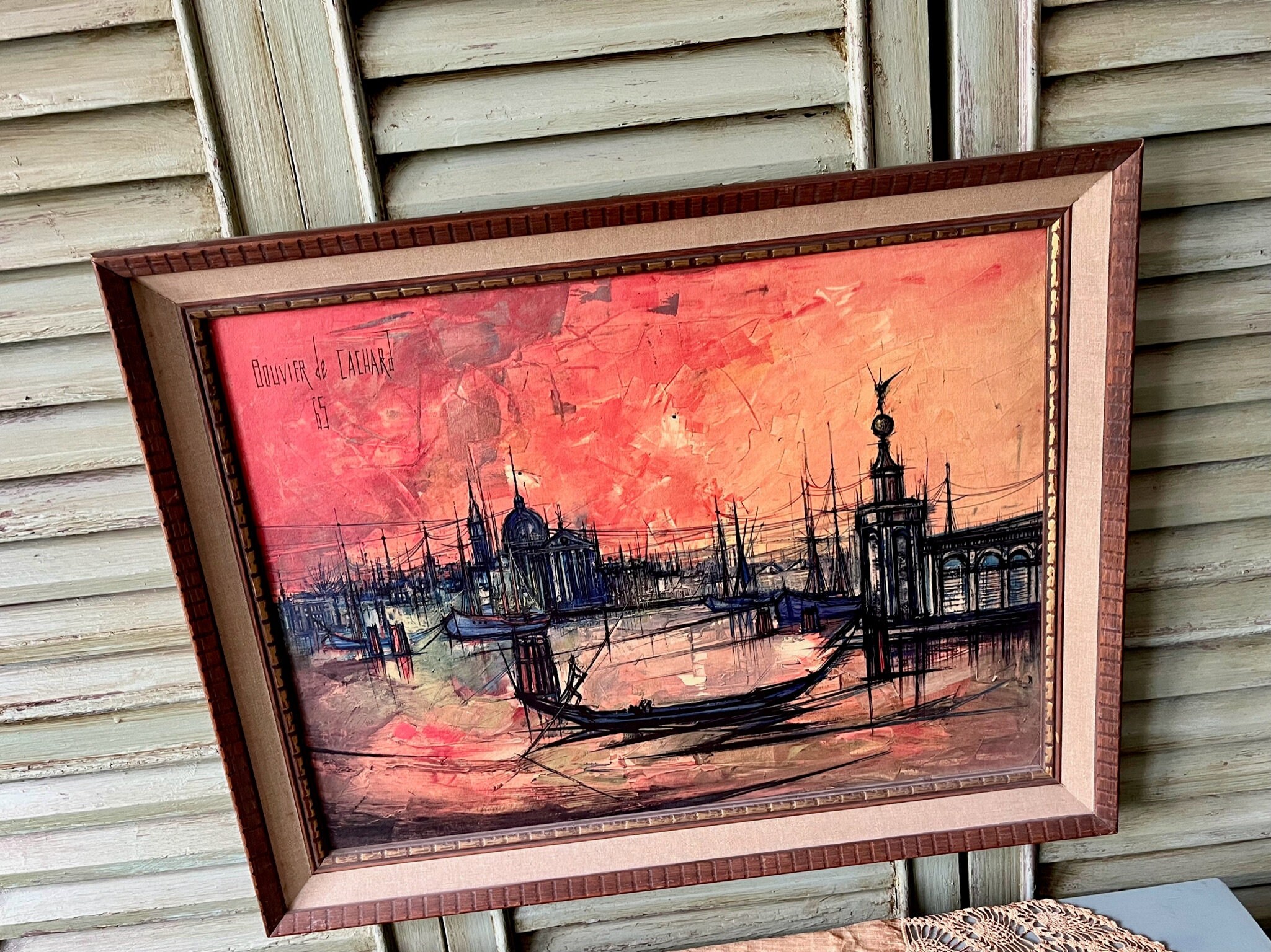 Mid Century Modern Art by BOUVIER DE CACHARD, 1965. Textured Mid Century Modern Art by BOUVIER DE CACHARD, 1965. Textured