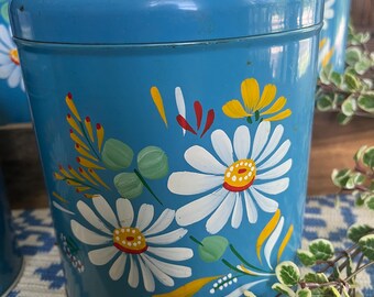 Vintage Blue Ransburg Canister Set Graduated Hand Painted