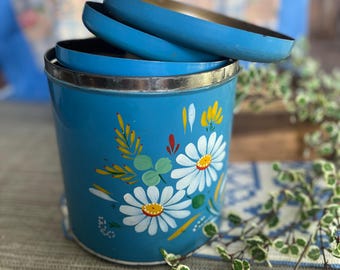 Vintage Blue Ransburg Canister Set Graduated Hand Painted