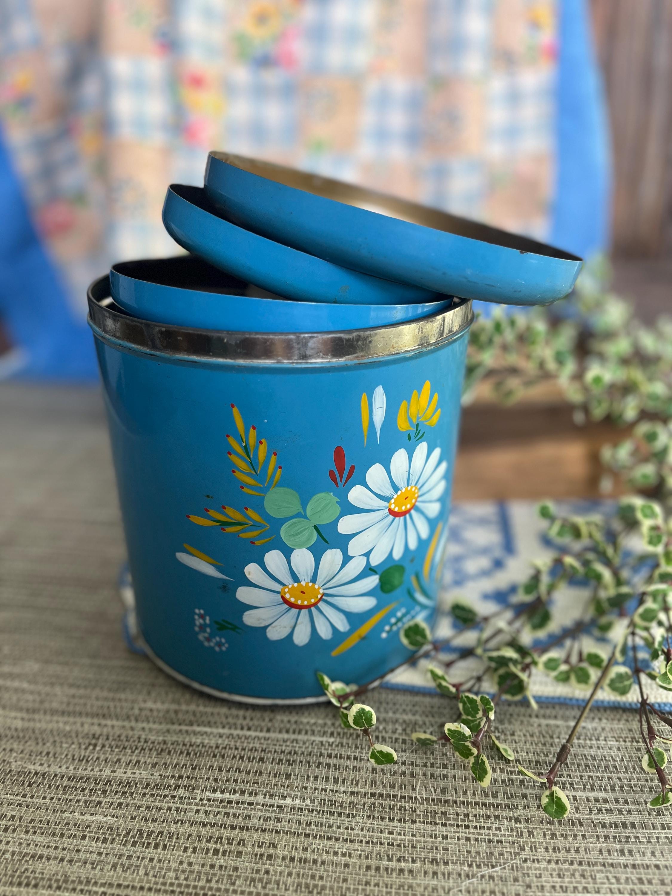 Vintage Blue Ransburg Canister Set Graduated Hand Painted