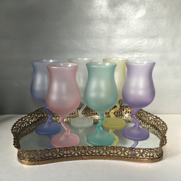 Vintage Set of Pastel Goblets with Crooked Stems, Fun!