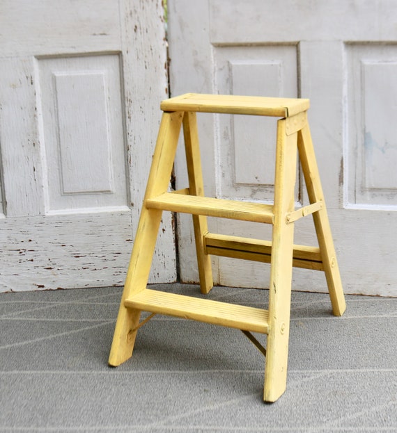 Vintage Wood Step Ladder Painted Wood Ladder Decorative Step Etsy