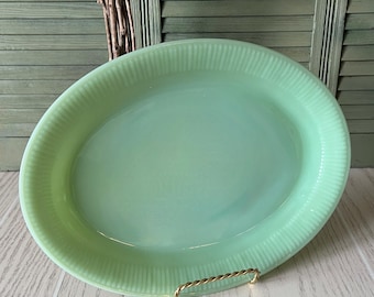 Vintage 1940’s Jadeite Fireking 12” Platter, Jane Ray Pattern, Anchor Hocking - Jadeite Green Milk glass