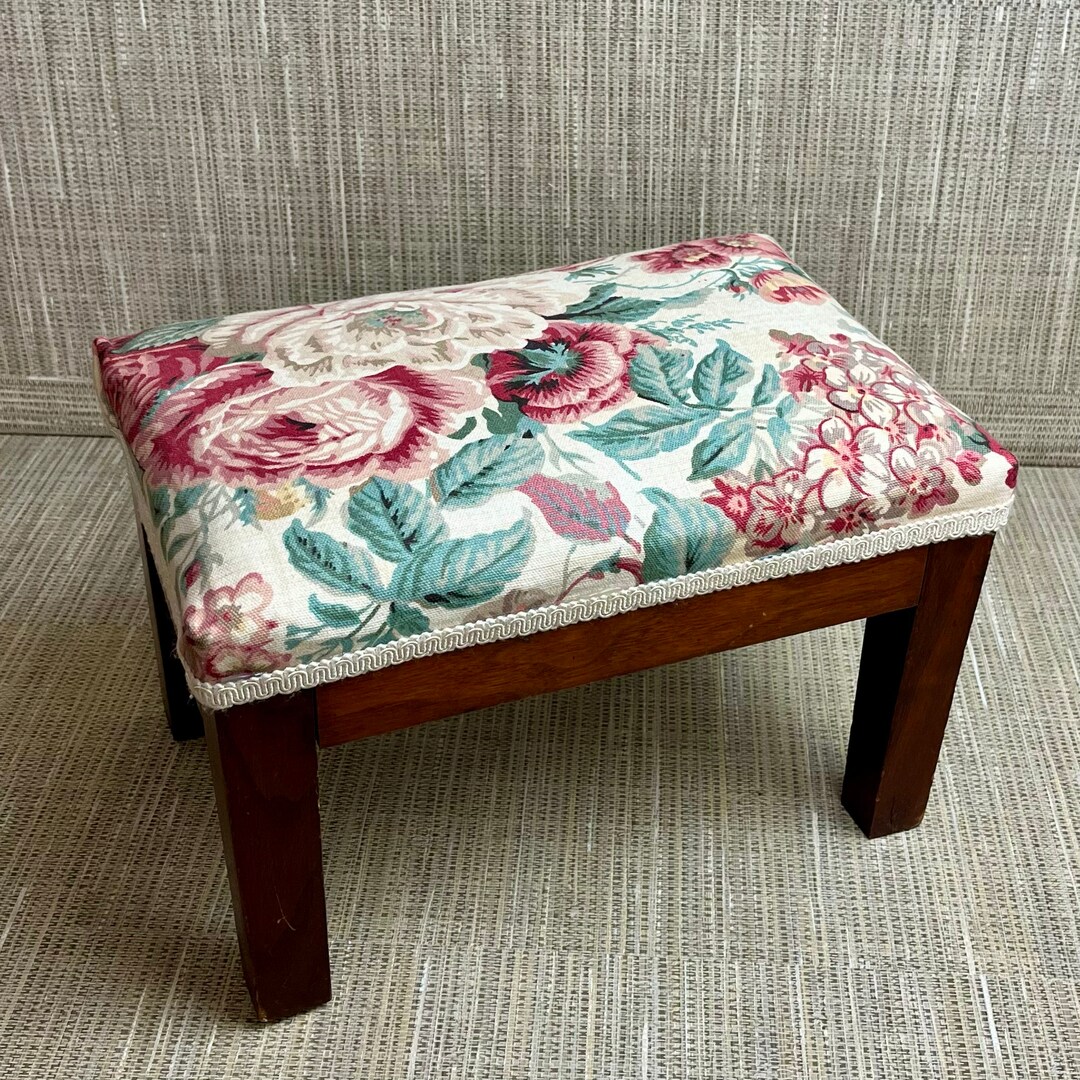 Vintage Antique Footstool, Antique Oak Frame With Newly Upholstered ...