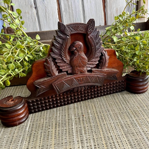Vintage Wood Pediment, Antique Hand Carved Wood Bird, American Eagle , Ornate Wood Decor, Free Shipping,