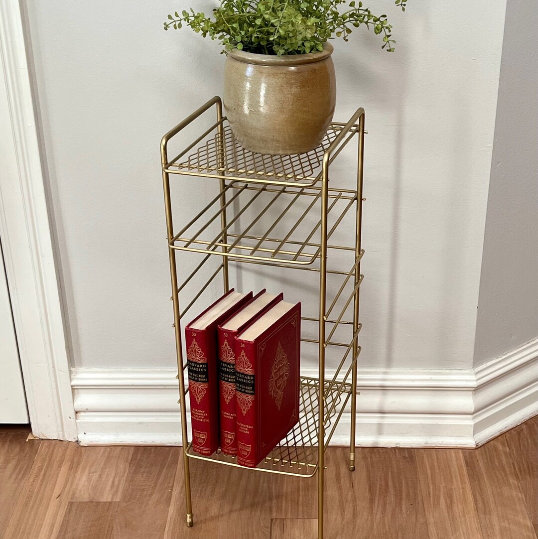 Vintage Midcentury Gold Metal Side Table End Table Telephone Etsy