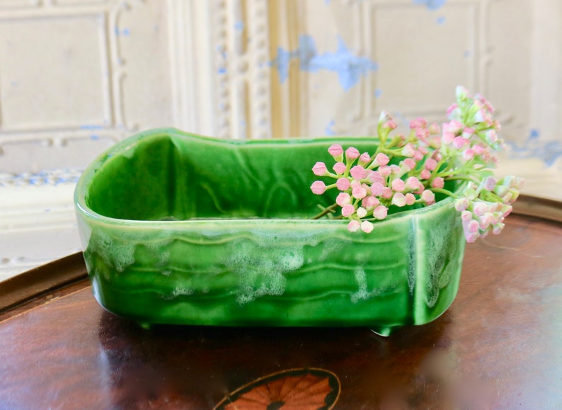 Vintage Mid-Century Green Ceramic Indoor Planter USA