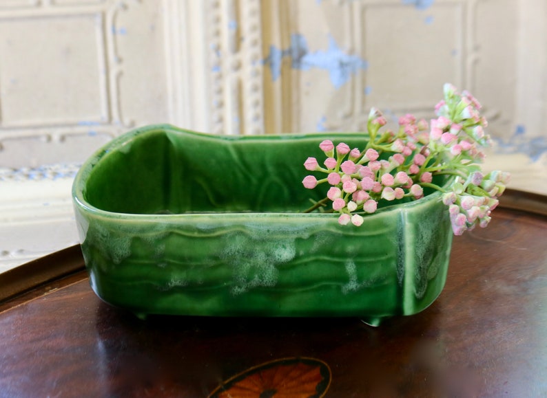 Vintage Mid-Century Green Ceramic Indoor Planter USA