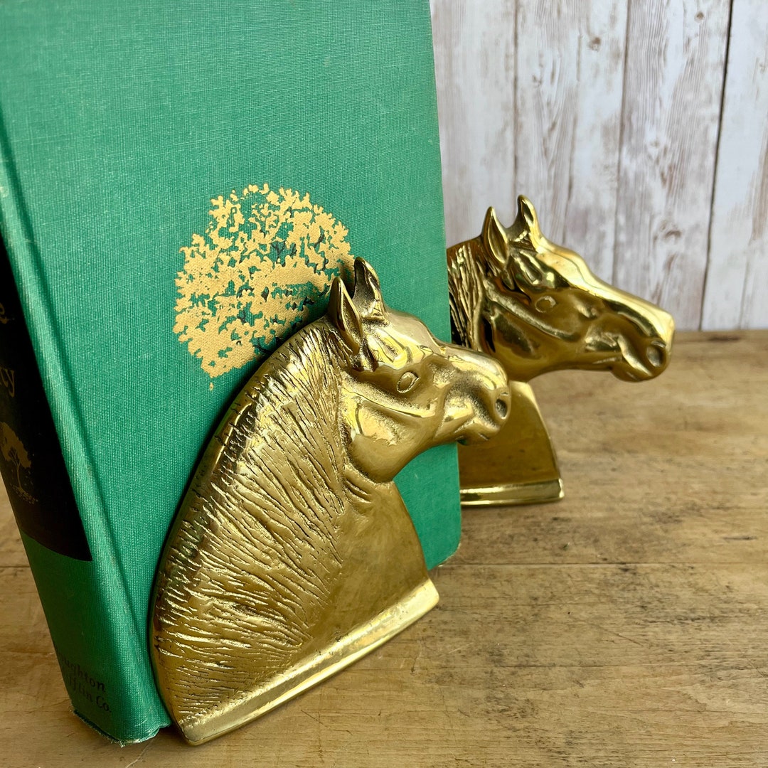 Vintage Bookends, Midcentury Brass , Bookends, Brass Horse Head