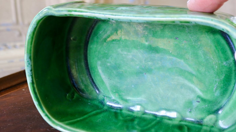 Vintage Mid-Century Green Ceramic Indoor Planter USA