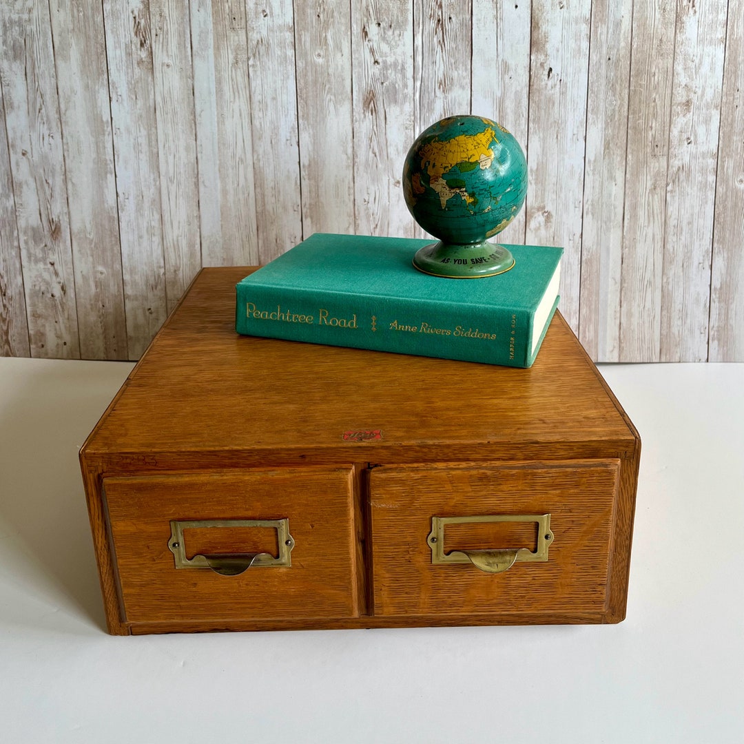 Vintage Antique Two Drawer Oak Card Catalog Vintage Library Etsy