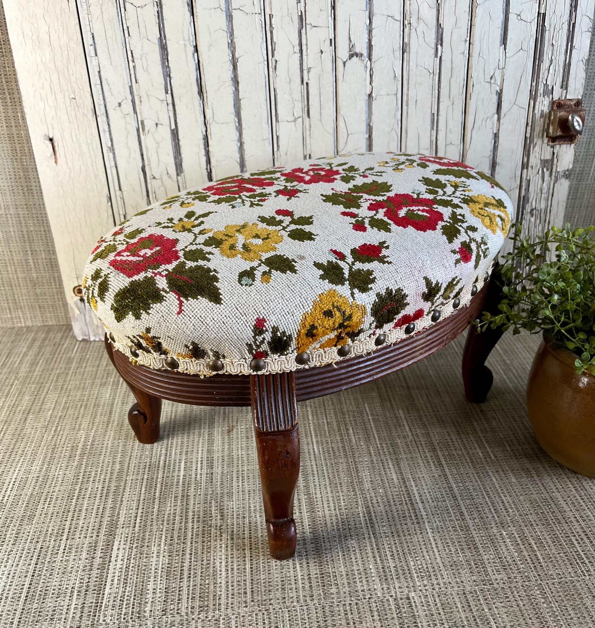 60’s Germany vintage ottoman Vintage MCM ORANGE Square Vinyl Ottoman Foot Stool Tapered