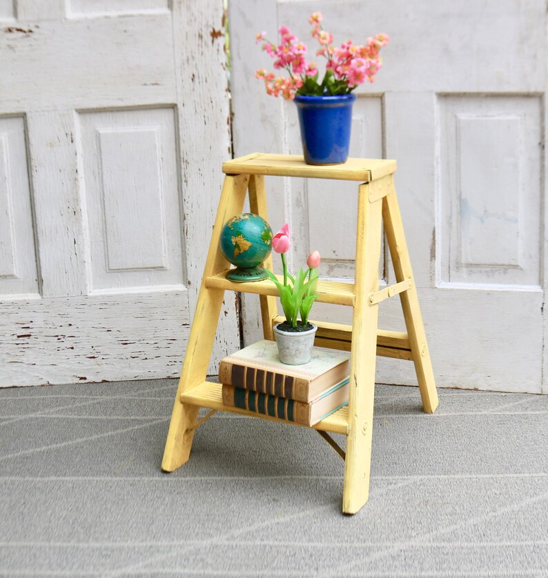 Vintage Wood Step Ladder Painted Wood Ladder Decorative Step Etsy