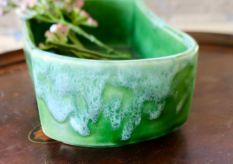 Vintage Mid-Century Green Ceramic Indoor Planter USA