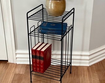 Vintage Small Black Metal Book Shelf, Black Metal Two Tier Plant Stand, End Table, Additional Storage Free shipping Midcentury Decor