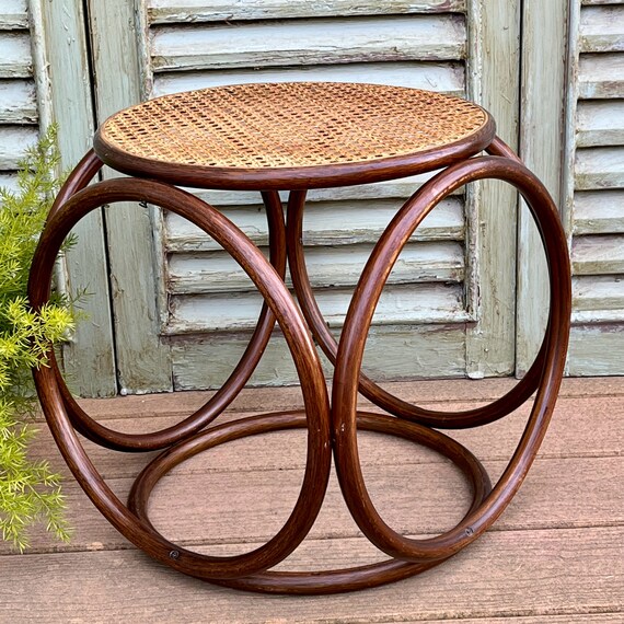 Mid Century Bentwood Stool Caned Seat Thonet Style Rattan Foot