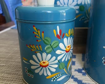 Vintage Blue Ransburg Canister Set Graduated Hand Painted