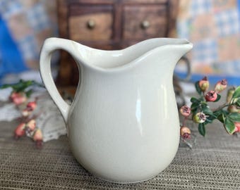 Vintage Gorgeous White Stoneware Pitcher Antique Stoneware  5" Pitcher, Farmhouse Decor, Primitive Decor Free Shipping