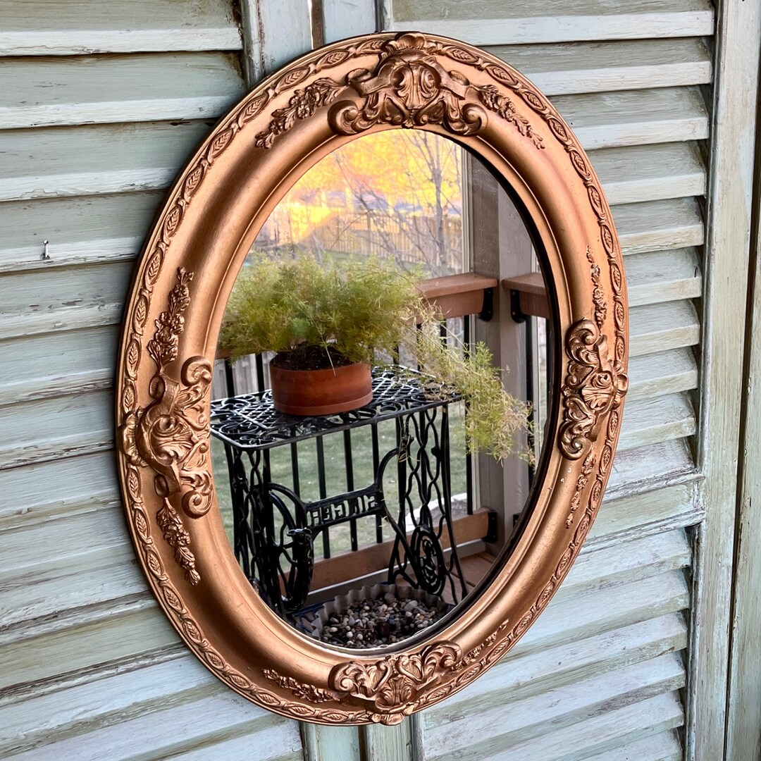 Vintage Antique Butler Mirror, Oval Wall Mirror, Decorative Ornate Gold