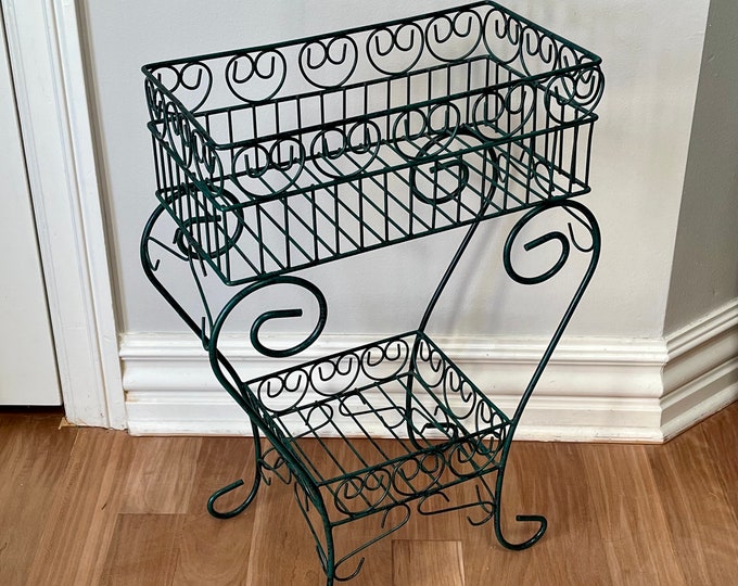 Vintage Metal Plant Stand Two Tier Basket Style Plant Stand Etsy