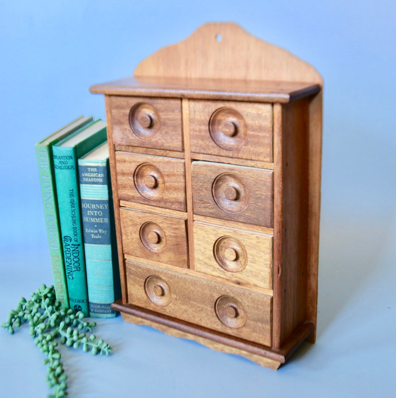 Vintage Seven Drawer Apothecary Cabinet Handmade Wood Spice Farmhouse Rustic Decor Wall Or