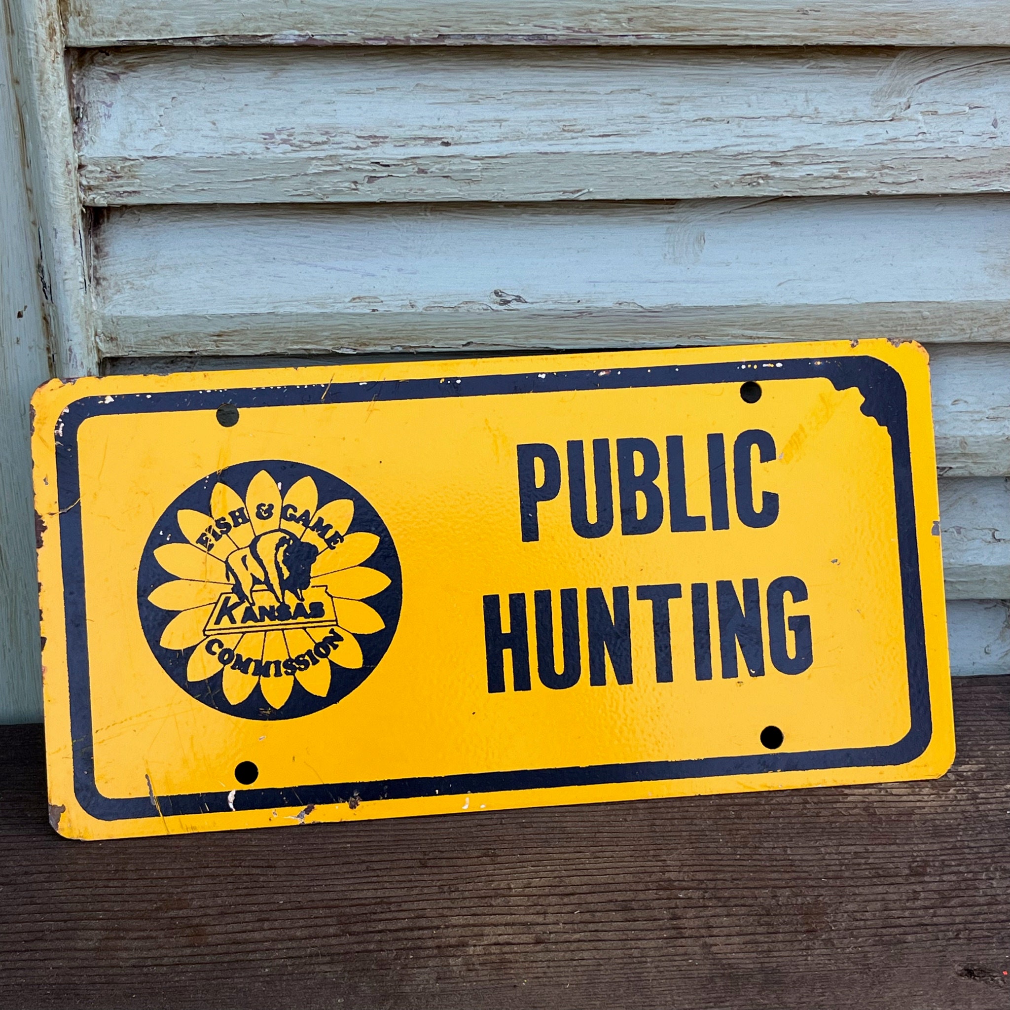 Vintage Metal Sign, Public Hunting, Fish and Game Commission of Kansas,  Private Land Beyond This Point, FREE SHIPPING 