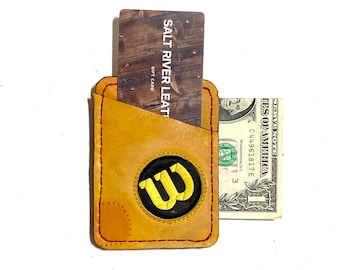 Repurposed Wilson baseball glove 3-pocket wallet.