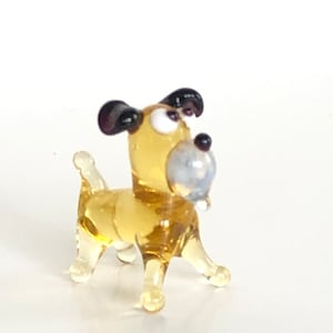Miniature Yellow Dog Collectible Glass Figurine